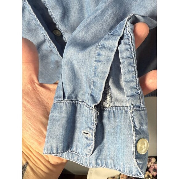 SO Womens Chambray Button Up Shirt XS Blue Lyocell Casual Lightweight - Picture 9 of 13